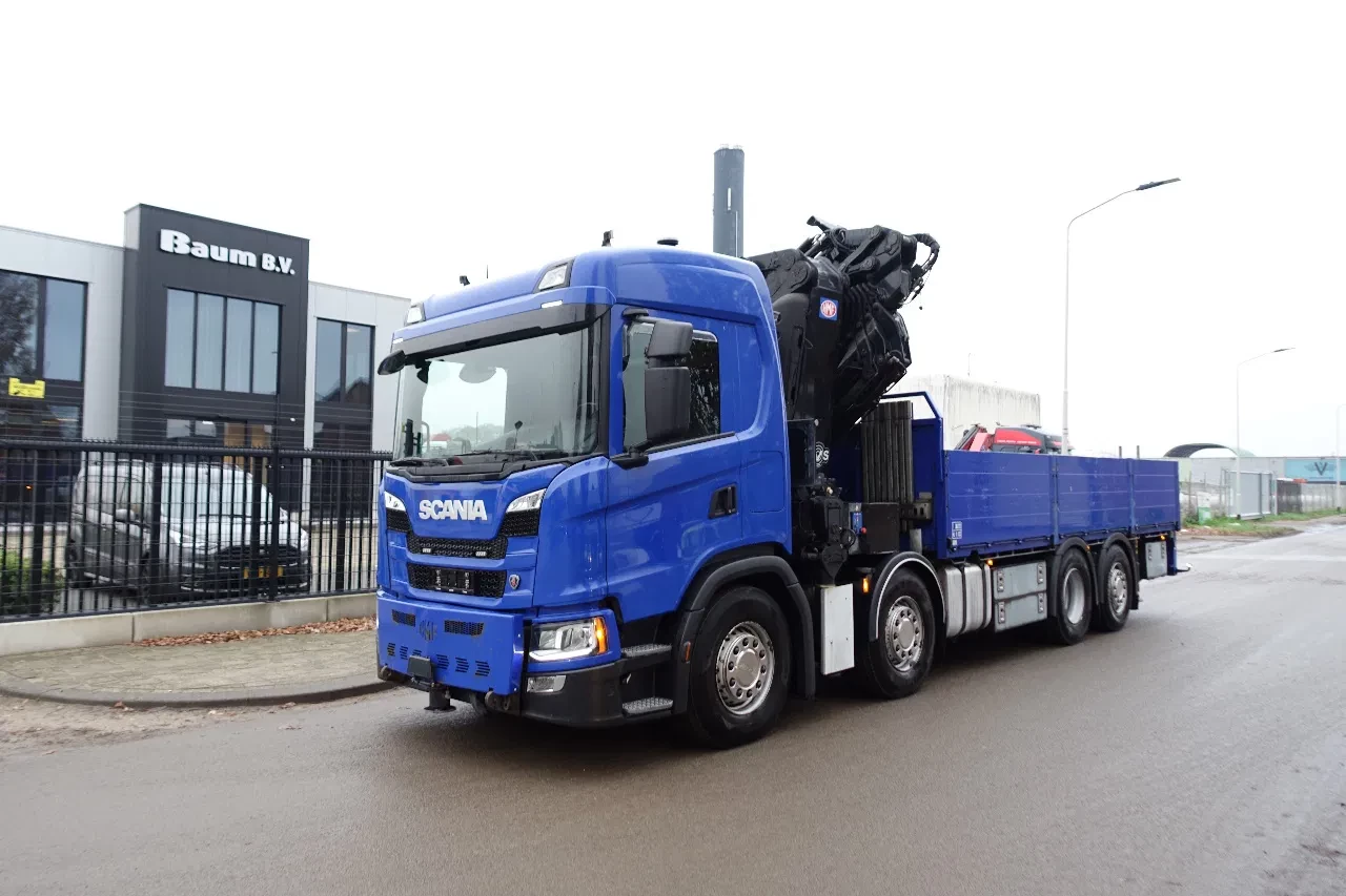 Scania G 450 8x2 / HMF 7020 + FLY JIB KRAAN / 70 TM KRAAN / FRONT STAMP / REMOTE CONTROL / LOW KM / PERFECT CONDITION leasen